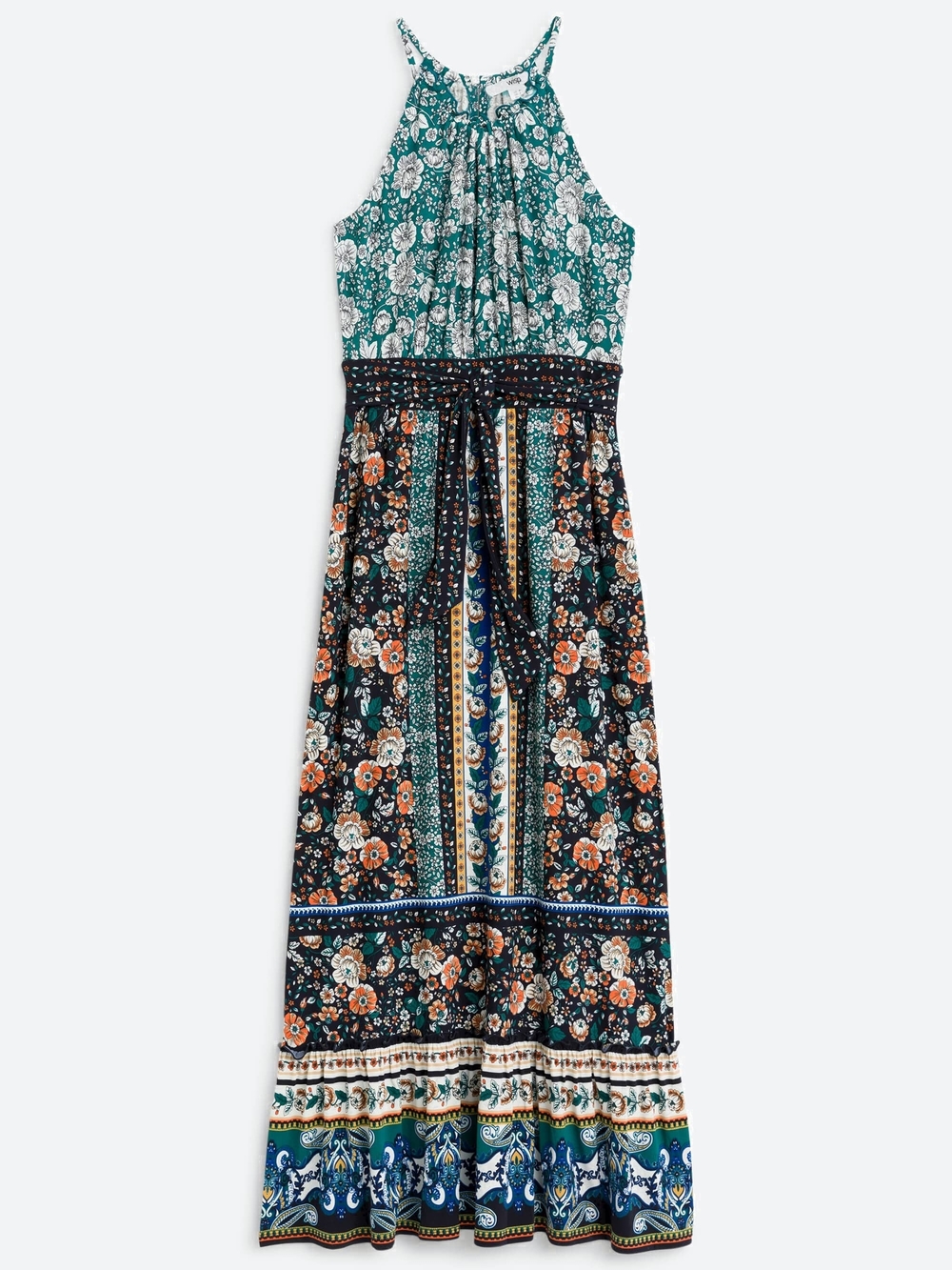 Wisp Wiley Jersey Maxi Dress Boho Floral Halter Maxi Dress in Teal and Navy